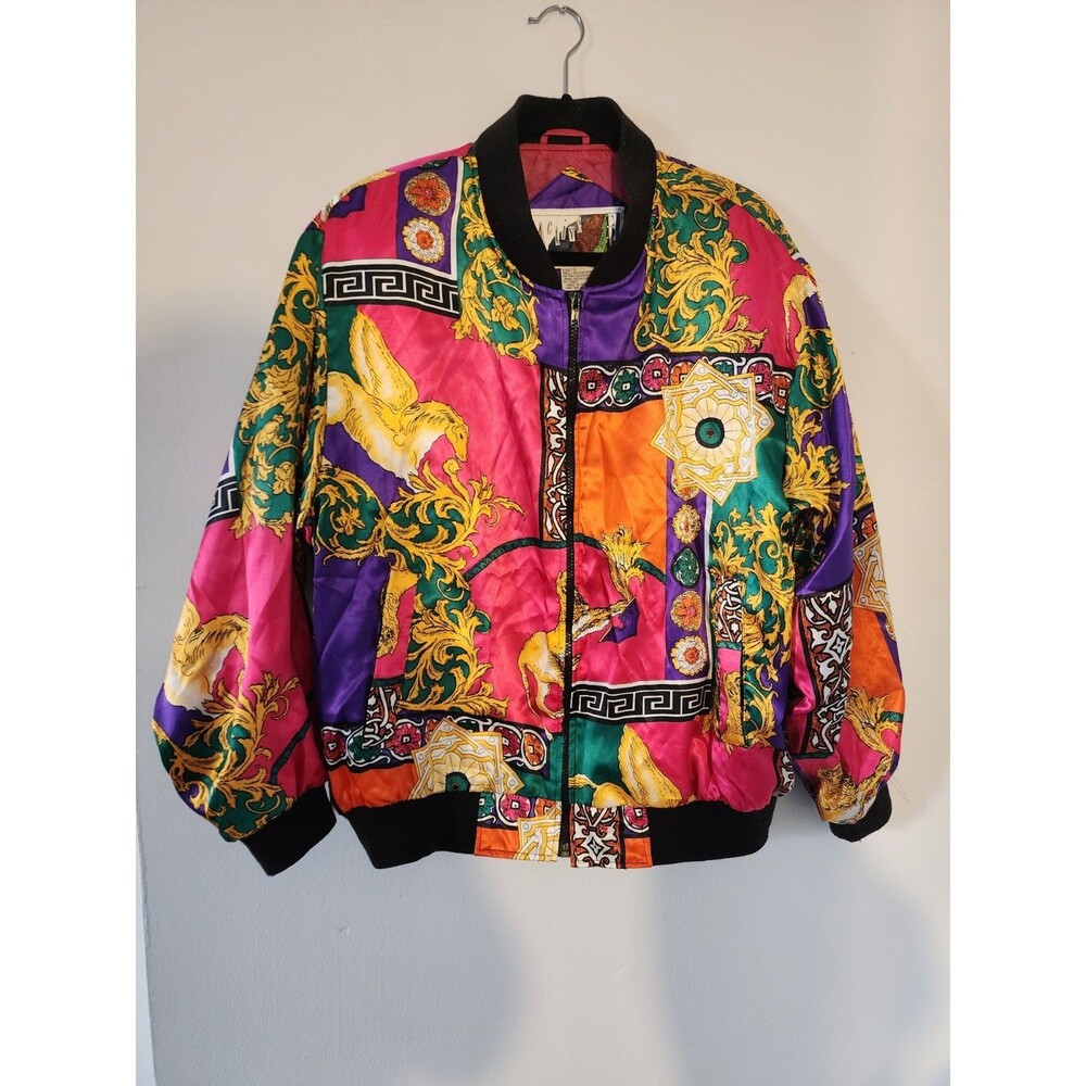 Vintage Active COD Baroque Scarf Print Bomber Jacket Size L
